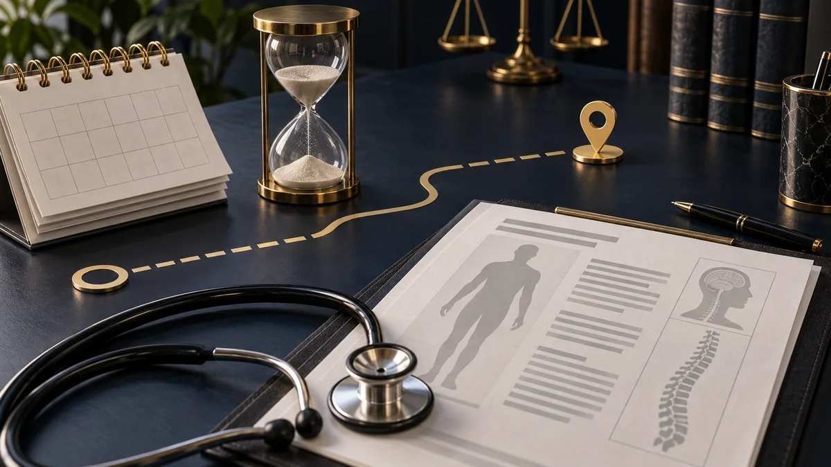 Linha do tempo, ampulheta e marco final representam duração temporária ou permanente da incapacidade.